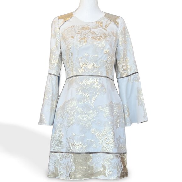 fitted sheath dresses Jewel Neck Full Sleeve Fitted Sheath Dress with Leather Cuffs and Inse –  Isoude main image 0
